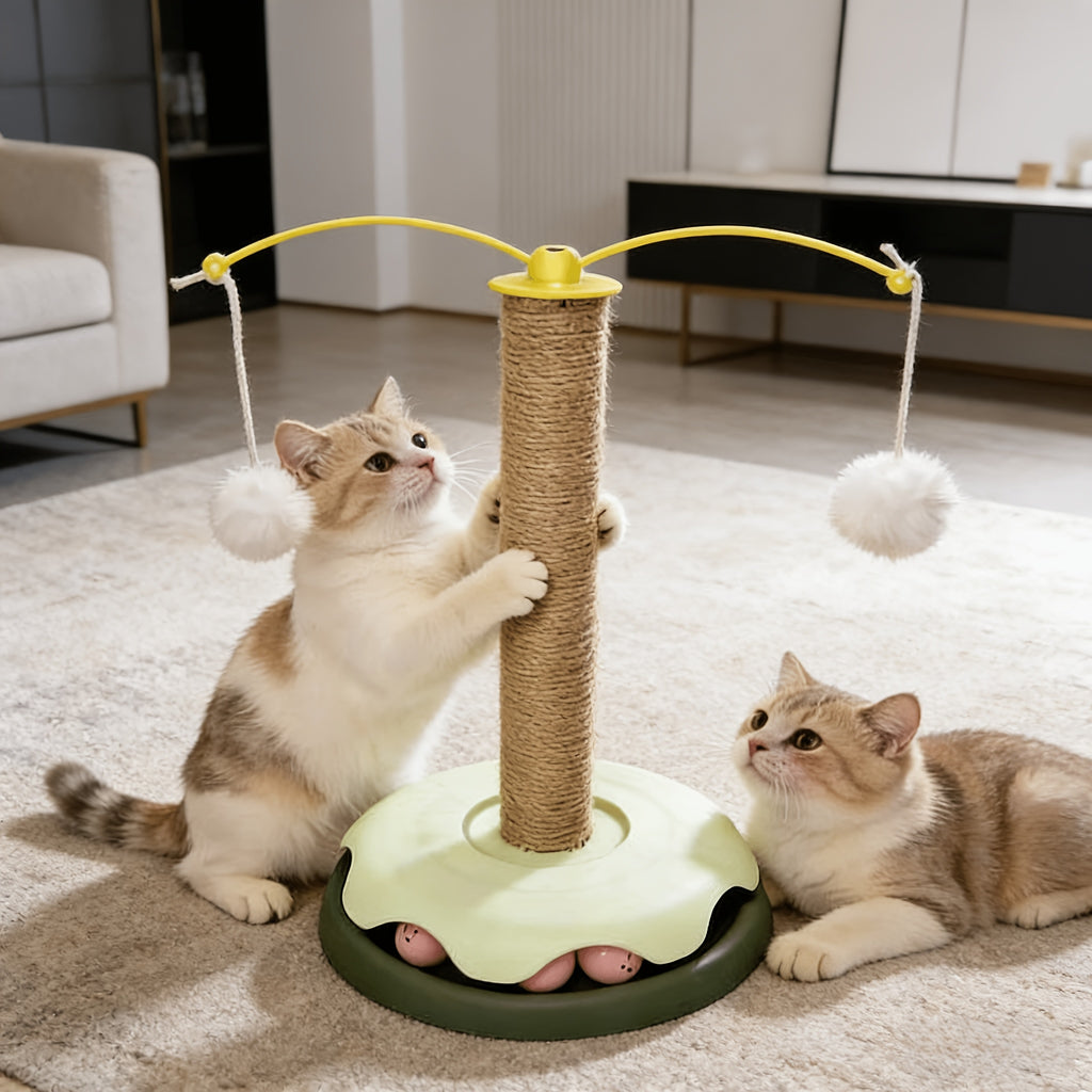 节省空间的猫咪一体猫抓柱 剑麻耐磨不掉屑猫抓板 带逗猫球轨道 小型立式猫爬架 解闷自嗨磨爪神器 保护家具不占地 家用室内幼猫成猫通用 牛油果绿清新配色 益智互动猫玩具 稳固底座防倾倒 猫咪解闷消耗精力必备宠物用品