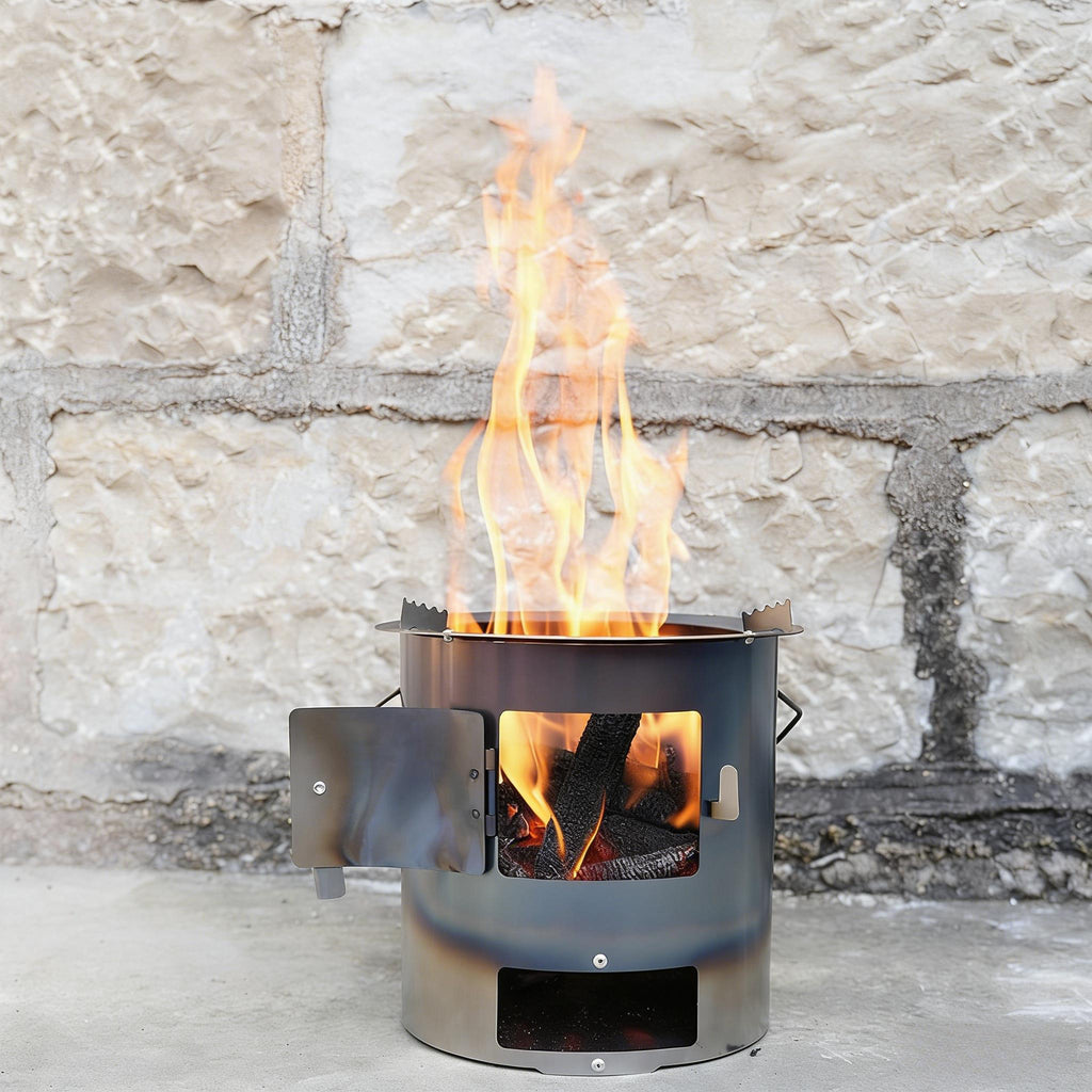 Portable Mini Outdoor Fire Pit Stove, BBQ Enclosure Fireplace, Multi-Functional Charcoal Stove, Camping Wild Cooking Wood Stove, Tea Boiling, Heating, BBQ & Rice Cooking