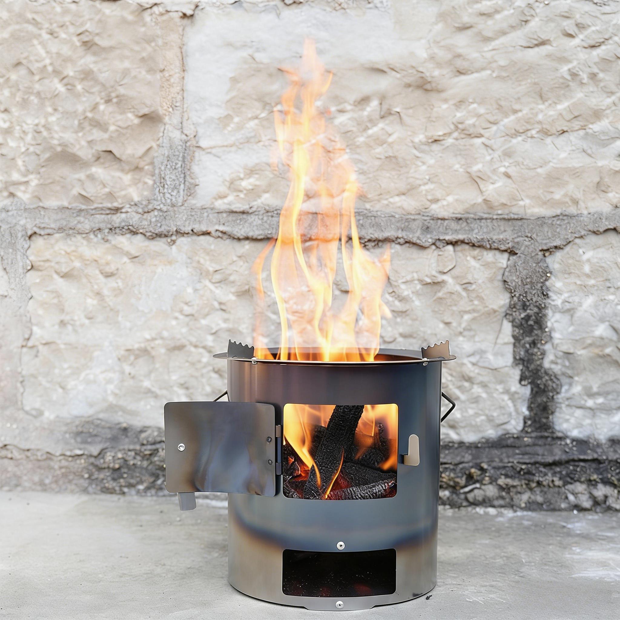 Portable Mini Outdoor Fire Pit Stove, BBQ Enclosure Fireplace, Multi-Functional Charcoal Stove, Camping Wild Cooking Wood Stove, Tea Boiling, Heating, BBQ & Rice Cooking