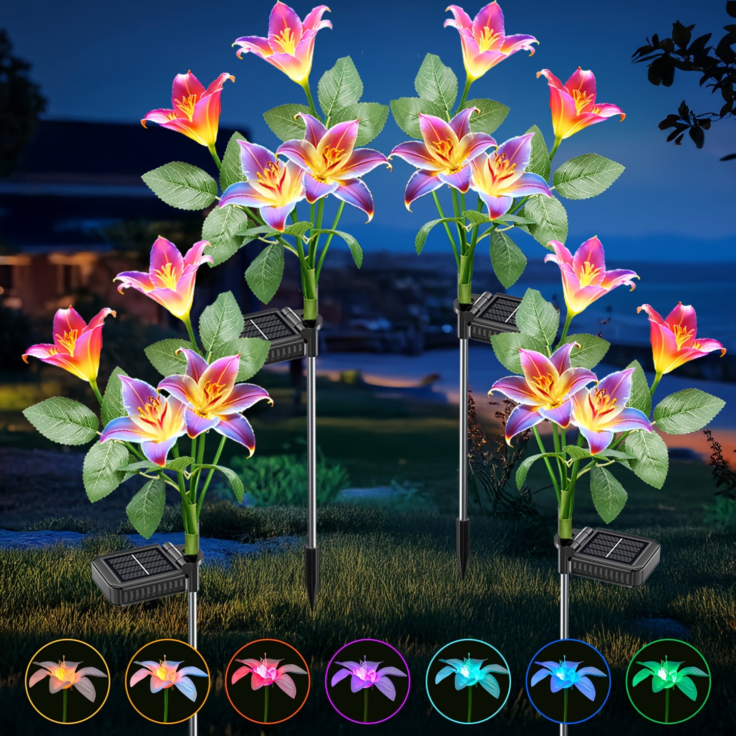 2025 New Solar Outdoor Flower Light Solar Courtyard Light Waterproof 30-Head Rose 7-Color Changing Landscape Light Suitable for Garden Path Patio Cemetery Decoration 1/2/4/6-Pack