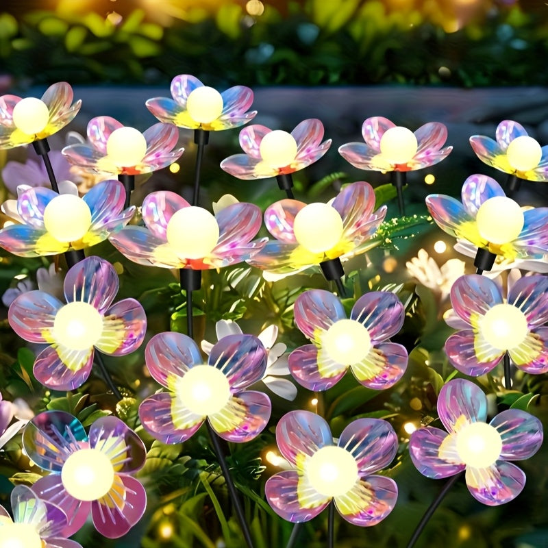 Solar Small White Ball Colorful Flower Warm Light Ground Insert Light - LED Outdoor Lighting Floral Courtyard Decorative Light Garden Lawn / Patio Walkway / Wedding Party Atmosphere Light