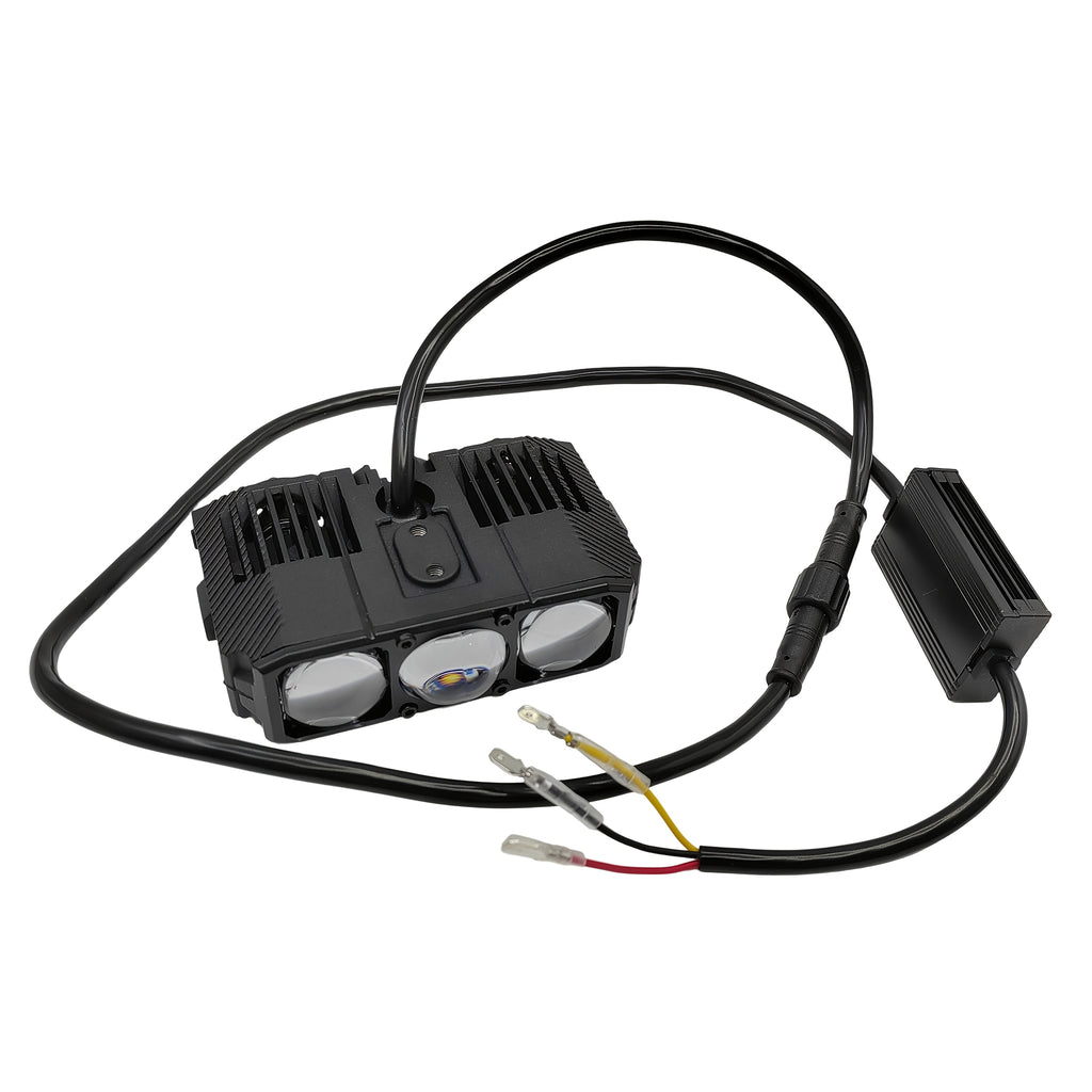 E06L New Car Light, Three-LED First Generation, Spot Beam Model, White/Yellow Dual Color (with Reflector Cup), 85W, for Motorcycle & Scooter Modification, Integrated High/Low Beam, 2-Pack