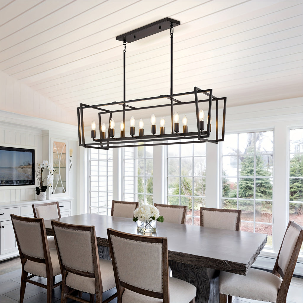 12-light modern linear rectangular pendant light for kitchen island
