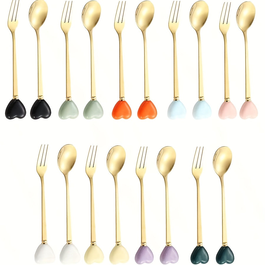 Luxury Stainless Steel Fork Spoon Set (2/4 Pieces), Fashion Tableware, Perfect for Afternoon Tea, Wedding, Cafe, Ideal Gift for Women, Travel Essential, Colorful Ice Cream Dessert Spoon for Summer Cake Yogurt