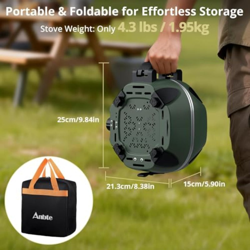 Portable Camping Stove, 20,000 BTU Power, Features Two Burners, Adjustable Settings & Foldable Design. Burner Center Width of 12.2 Inches, Comes with Complete Cooking Kit, Perfect for Car Camping, Beach Outings, RV Travel & Tailgating Events.