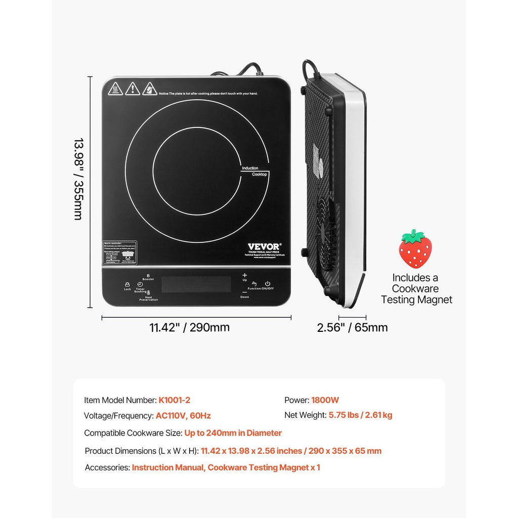 Portable Induction Cooktop 1500W/1800W Countertop Stove, 9-Level Temperature Control Hot Plate