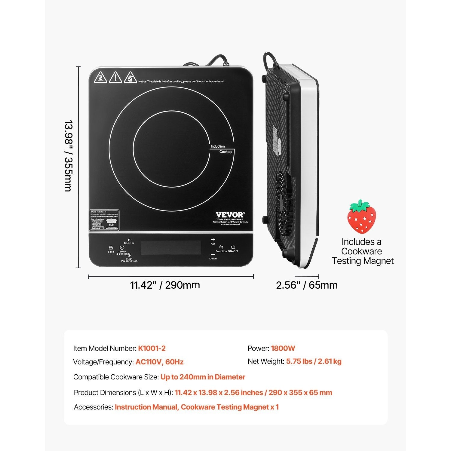 Portable Induction Cooktop 1500W/1800W Countertop Stove, 9-Level Temperature Control Hot Plate