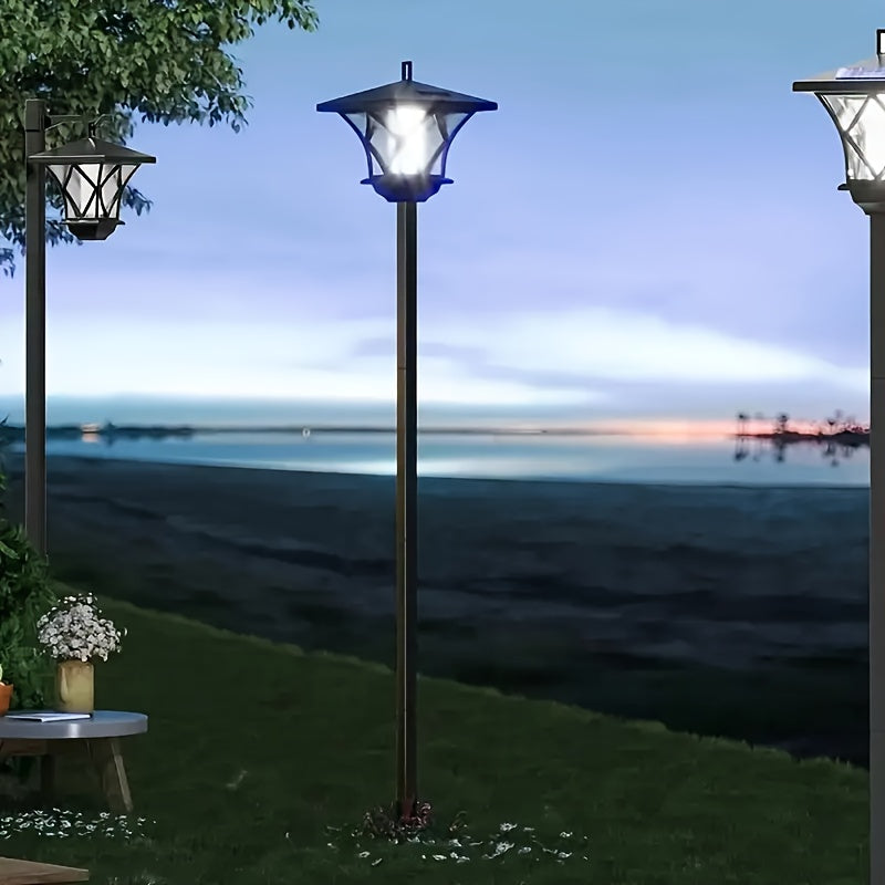 New Flagship Solar LED Street Light Decorative Light, 4-Grid Pattern Hanging Basket Light - Vintage Painted Copper Finish, Warm White Two Color Optional Light - Perfect for Gardens, Courtyards, Pathways and More
