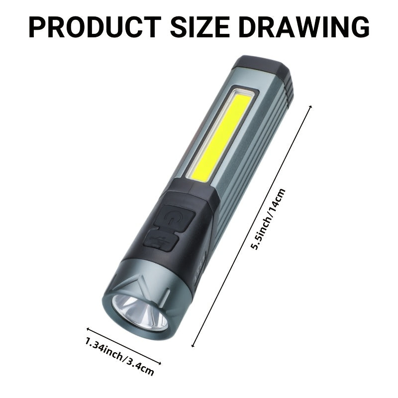 Multifunctional High Strength Flashlight 90° Rotatable Foldable Handheld Work Light Portable Type-C Rechargeable 7 Lighting Modes Magnetic Side COB 18650 Flashlight with 1500mAh Battery Camping Gear Outdoor Lighting