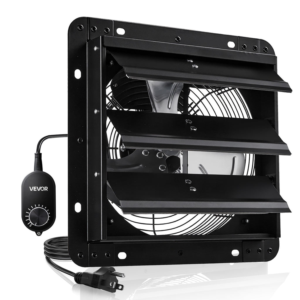 VEVOR 10/12/14/20/24 Inch Window Shutter Exhaust Fan, Wall Mounted Attic Vent Fan with Variable Speed Controller, AC Motor, Heavy Gauge Steel, Low Noise, Black, Ideal for Shed Garage Greenhouse Ventilation Cooling