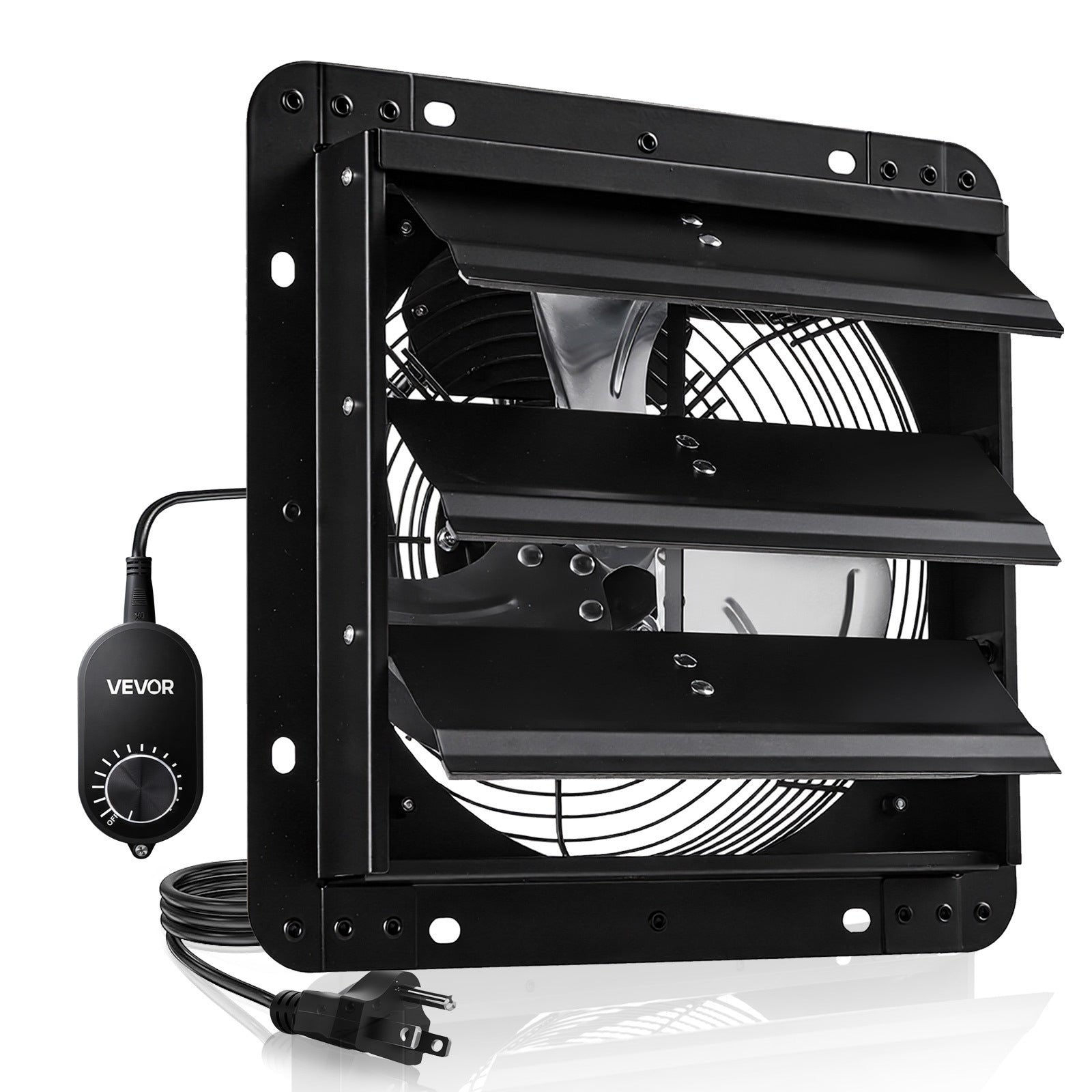 VEVOR 10/12/14/20/24 Inch Window Shutter Exhaust Fan, Wall Mounted Attic Vent Fan with Variable Speed Controller, AC Motor, Heavy Gauge Steel, Low Noise, Black, Ideal for Shed Garage Greenhouse Ventilation Cooling