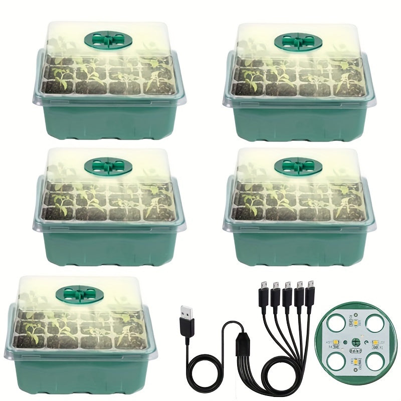 1/2/3/4/5-Pack Seedling Tray Kit with Grow Light – 12/24/36/48/60 Cells Tray with Adjustable Brightness & Humidity Control; Hydroponic Wheatgrass Seedling Starter Kit, Ideal for Grow Light Cultivation