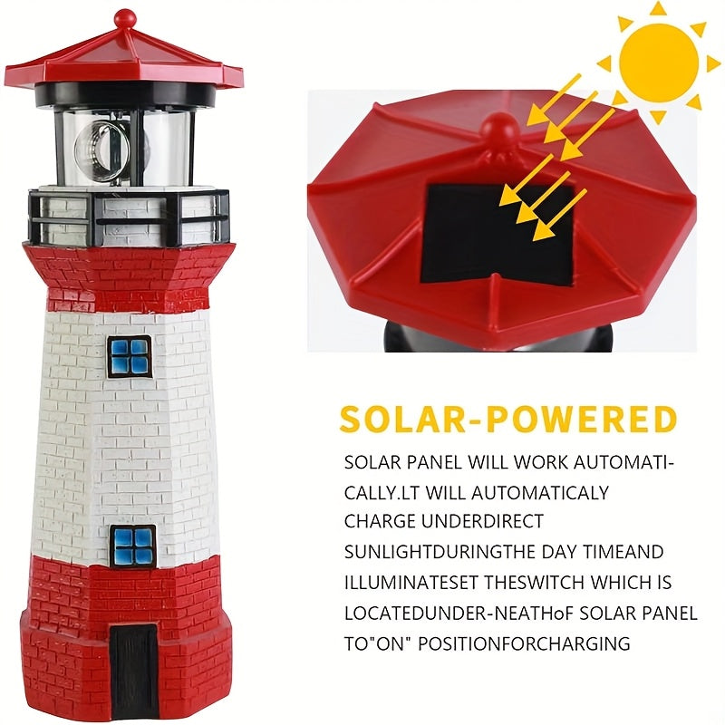olar Lighthouse Garden Outdoor Statue, IP44 Waterproof, Solar Outdoor Light, Automatically Rotating Solar Light, Suitable for Garden, Courtyard, Patio, Ground, Christmas Furniture Decoration, Halloween Decoration, Tabletop Decoration