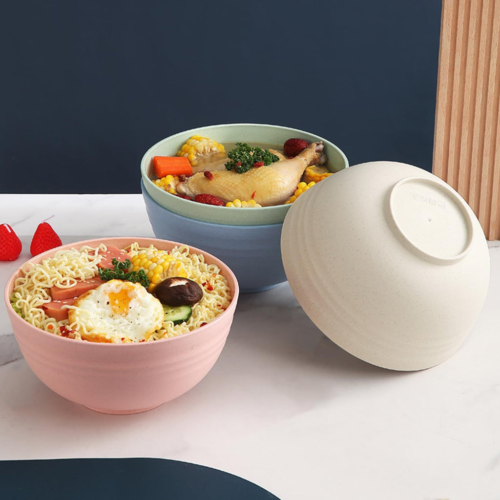 4-Pack Unbreakable Cereal Bowl Set – 24oz PP Plastic Bowls for Soup / Rice / Cereal – Microwave & Dishwasher Safe – Lightweight Tableware – Shatterproof Design for Home, Camping & Gifts (4 Colors)