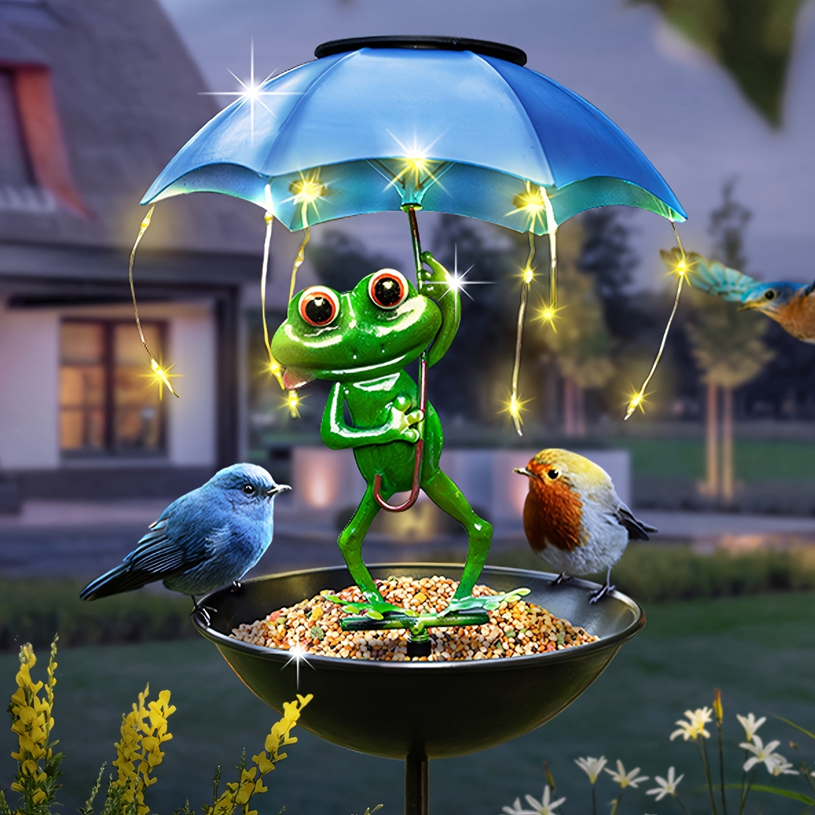 One Frog Statue Solar Street Light, Outdoor Hummingbird Feeder, Garden Decorative Lighting with String Lights, Perfect for Courtyard Paths, Lawns, Patio Street Lights, Essential Decoration for Halloween and Christmas