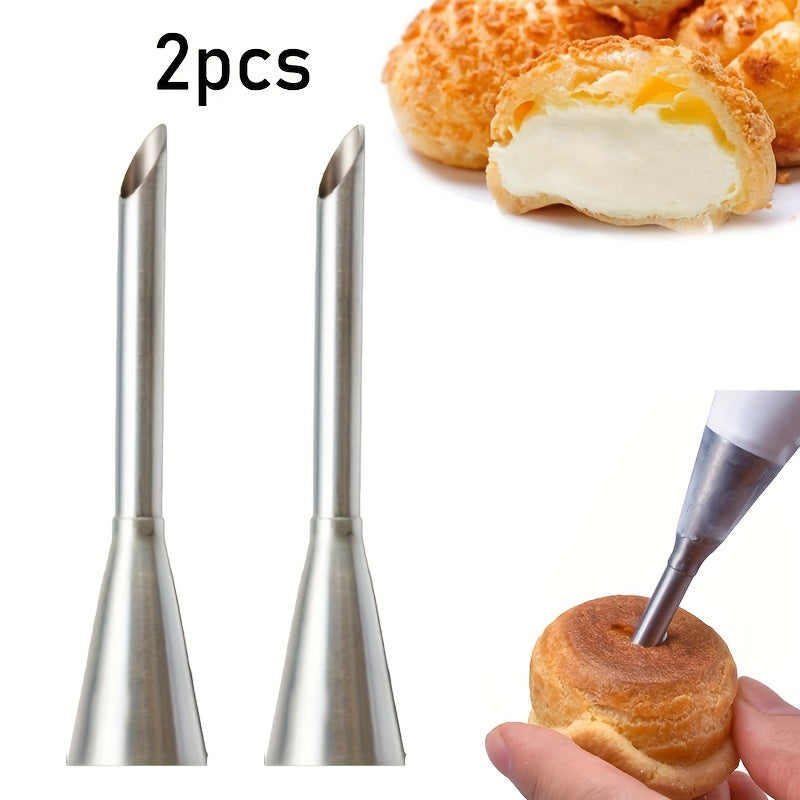 1 or 2 Pack Stainless Steel Cream Puff Nozzle – Cake & Choux Pastry Cream Decorating Tip, Filling Injector Nozzle for Cream Cakes