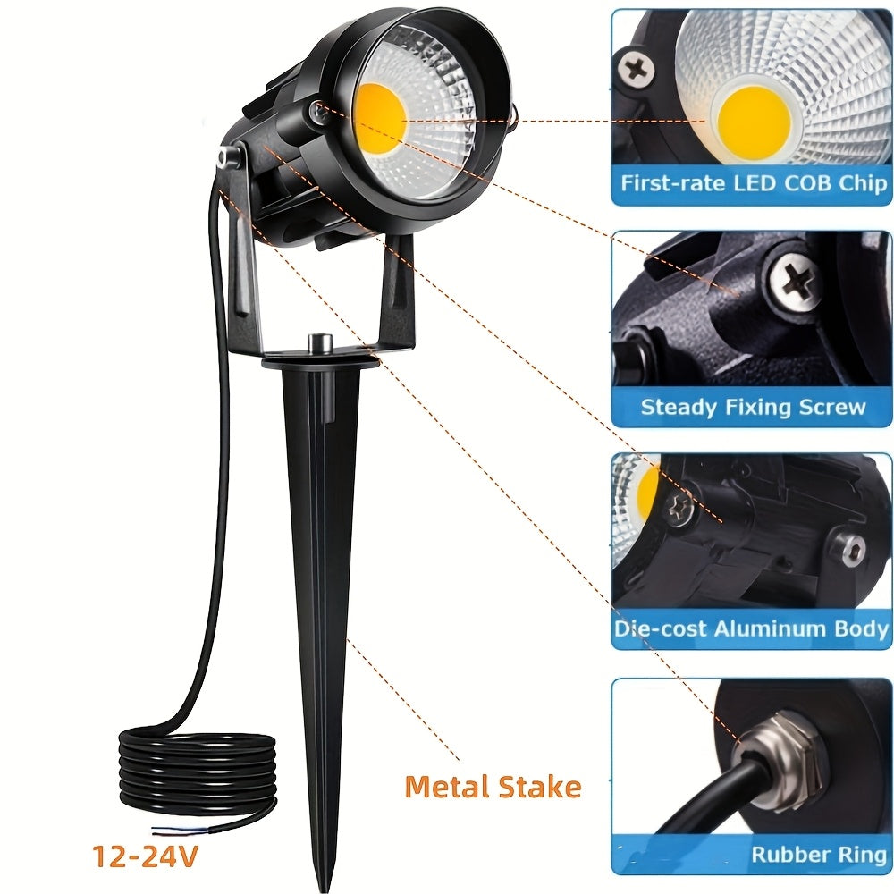 2/4/6/8/10 pcs low voltage LED landscape light | 6W, 12V-24V, outdoor Christmas spotlight, warm white, cool white, IP66 lighting lamp suitable for gardens, paths, walls, trees, flags