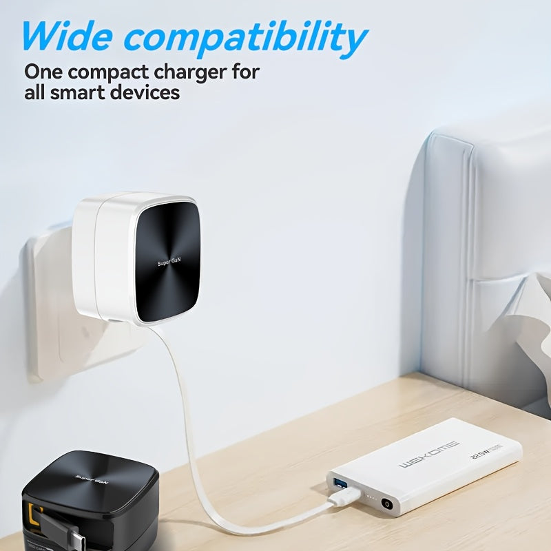 1pc 35W USB-C Fast Charging Wall Charger, With 31.5inch Retractable Cable, Compatible With IPhone 15/15 Pro/15 Pro Max, IPad, AirPods, Pixel& More, Charge Two Devices At The Same Time