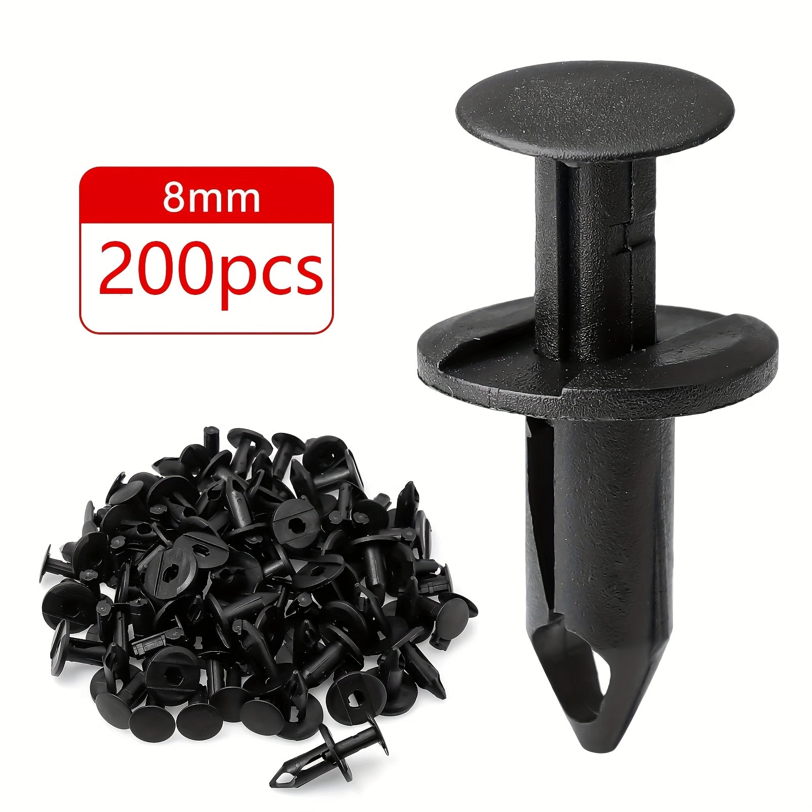 200PCS 8mm Plastic Push Rivet Fasteners, Bumper Pin Auto Clips Plastic Fastener Kit, Common Size Auto Push Rivets, Universal Plastic Panel Clips, Assorted Body Plastic Push Pins