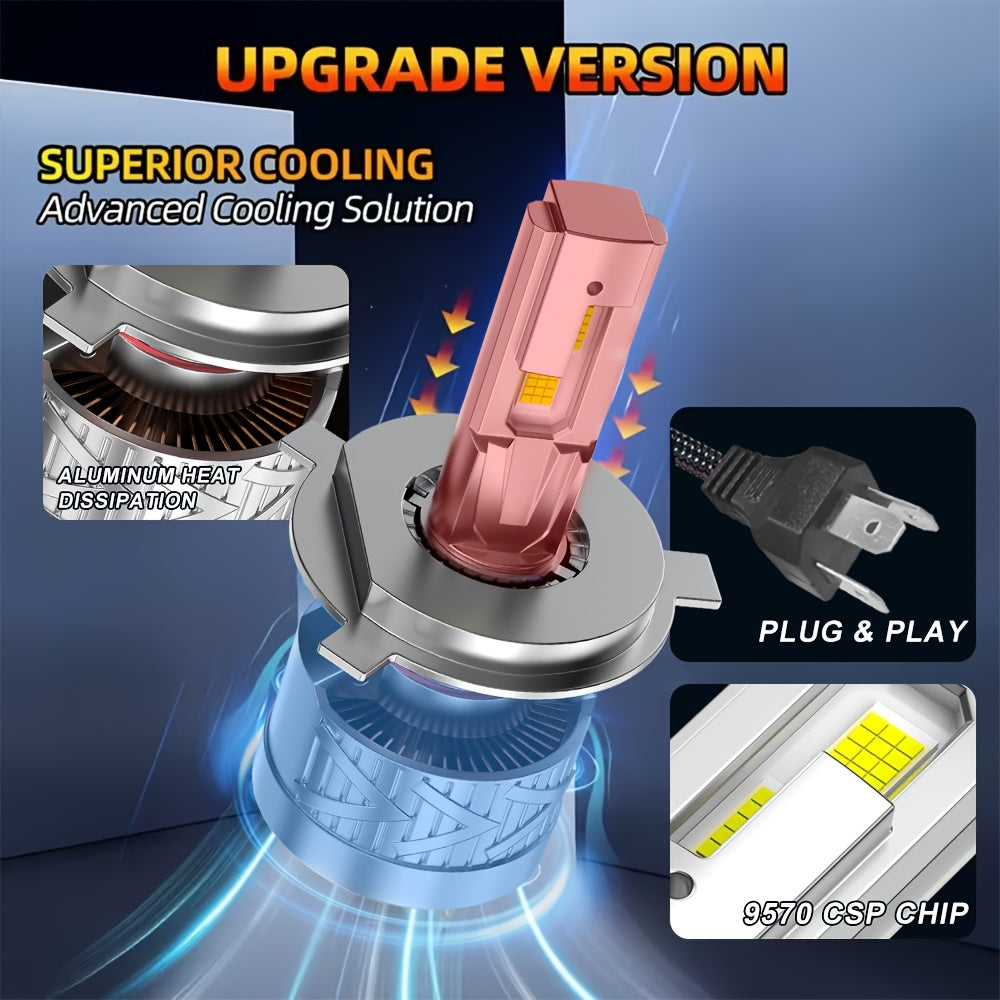 2Pcs LED Headlight Bulbs, Super Bright 320W 6500K White, 9570 CSP Chip, Turbo Cooling Fan and 360° Wide Beam, Compatible with 9005/HB3 9006/HB4 H8/H9/H11, for Car Lighting Upgrade, 12V-24V, 900% Brightness Increase