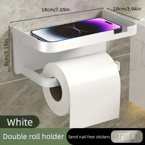 1pc Bathroom Shelf / Toilet Paper Holder - Wall Mount Drill Required, for Toilet & Washroom, Face Washing Storage Shelf