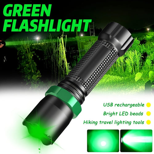 1PC Portable Green Flashlight Bright USB Rechargeable Night Walking Torch Multifunctional Emergency Light for Fishing Machine Detection Fluorescent Leak Detection Rescue Signal Identification Emergency Lighting