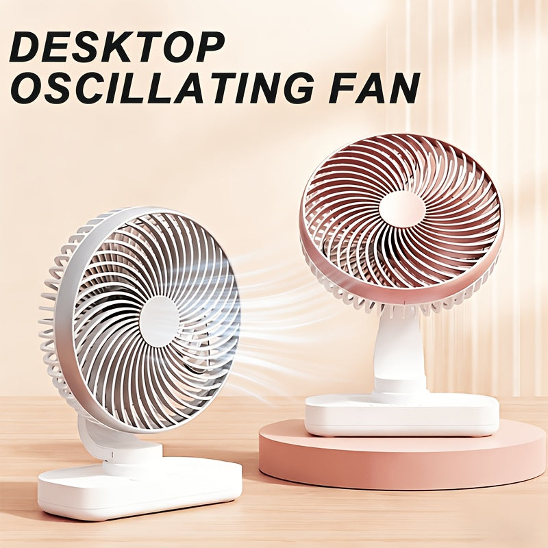 Portable Rechargeable Desktop Fan, Long Lasting Battery Auto Oscillating Fan, Up & Down Angle Adjustable, Compact Quiet Mini Fan Ideal for Dormitory Office