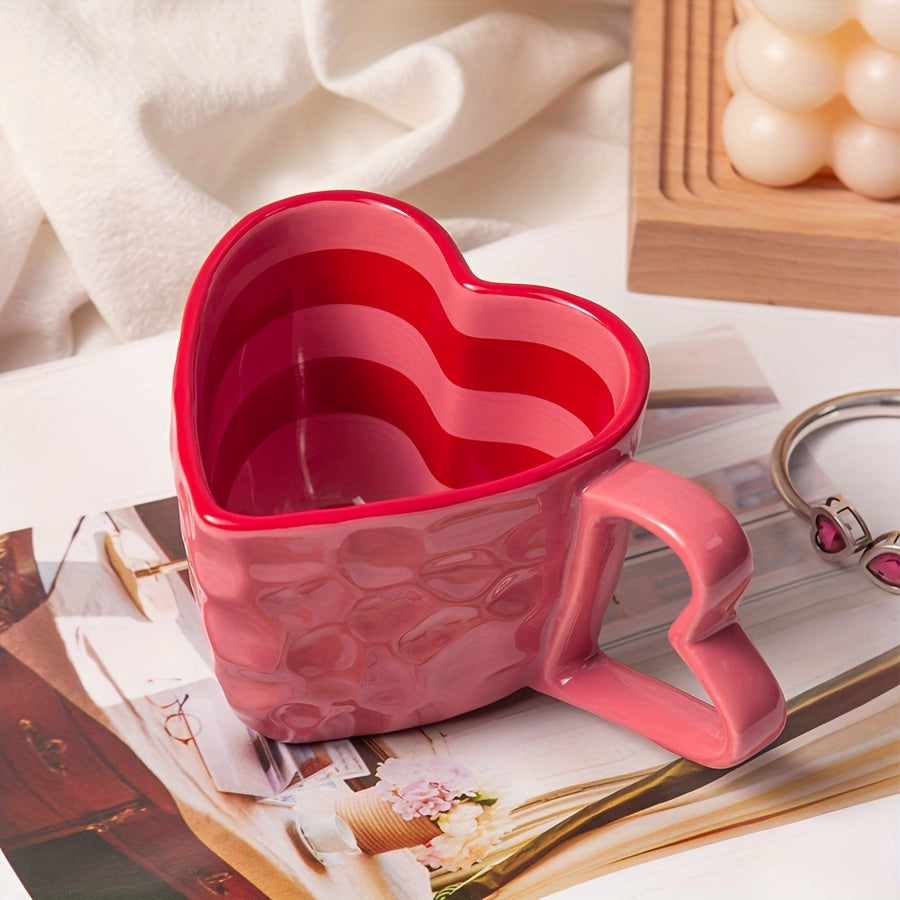 1 Red Heart-Shaped Ceramic Mug, Creative & Cute Coffee Cup, Suitable for Home & Office Use