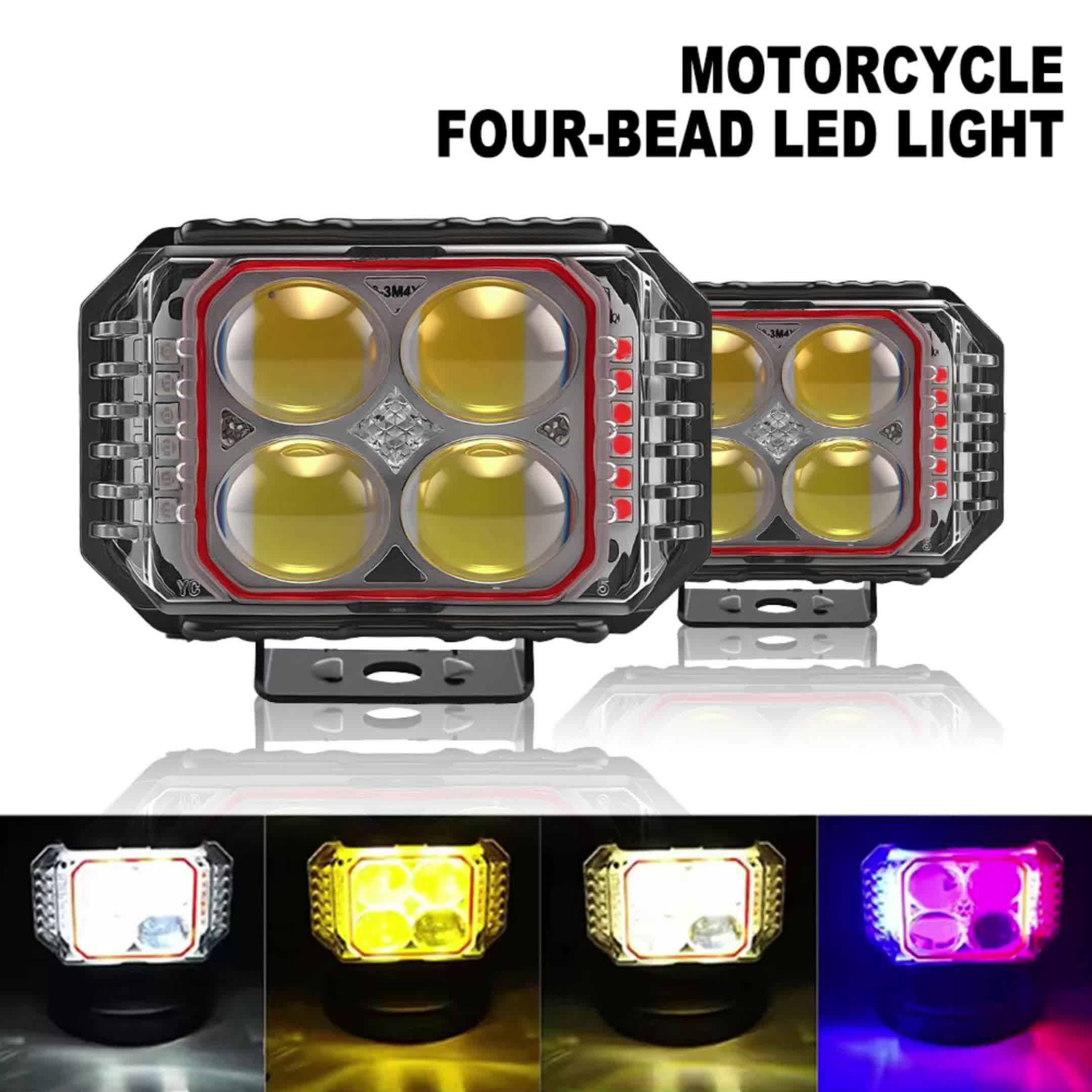 1 Piece LED Motorcycle Projector Lens Headlight, Work Light for Car and Motorcycle, Compatible with Motorcycles, Sedans, SUVs, UTVs, ATVs, White/Yellow Dual Color + Red/Blue Demon Eye, Easy Installation