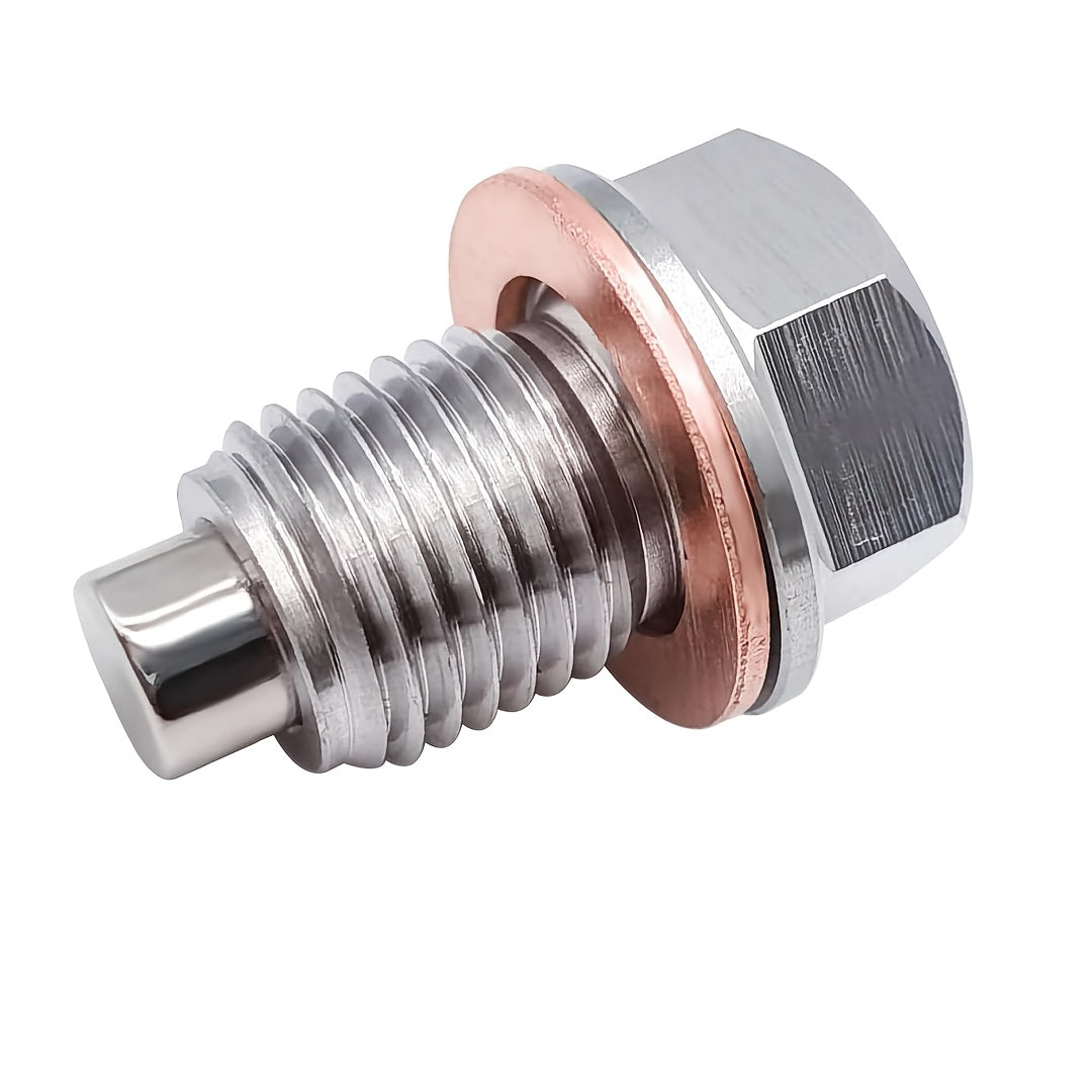 M14X1.5 Magnetic Oil Drain Plug, Magnetic Aluminum Alloy Oil Pan Drain Nut Bolt, with 5 Copper Washers, Prevents Oil Leaks, Universal Leak-Proof Replacement, Fits Most Cars, Motorcycles and Boats