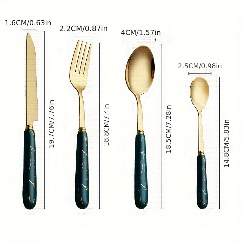 24-Piece Stainless Steel Cutlery Set with Short Ceramic Handle – Dinner Knife, Dinner Fork, Dinner Spoon, Dessert Spoon – Restaurant & Hotel Flatware Set