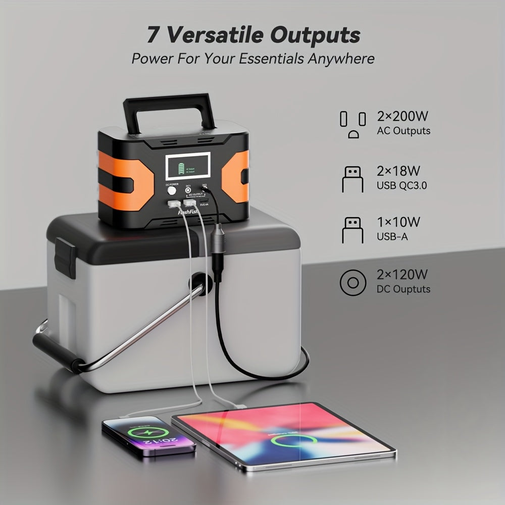 內含太陽能板的太陽能發電機，Flashfish 150W 便攜式電源站+60W 太陽能板，2 個 150W AC 插座，166Wh/45000mAh 備用電源緊急電源供應，適用於家庭停電/露營車/露營