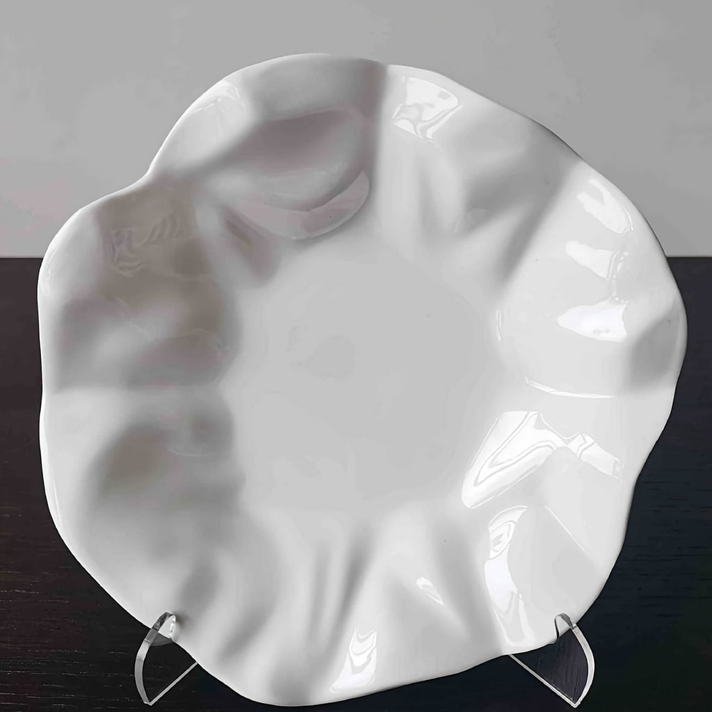 1 pc, Creative Pleated White Ceramic Dinner Plate, Hotel Serving Plate, Pasta Plate, Dessert Plate, Restaurant Commercial Plate, Dessert Tray, Sashimi & Sushi Platter