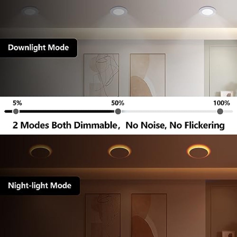 8-Pack 4-Inch LED Recessed Lighting Fixture with Dimmable Night Light Function and 5 Color Temperature (CCT) Adjustable, Suitable for Ceiling / Drop Ceiling, Trimless Design, ETL Certified, IC Certified