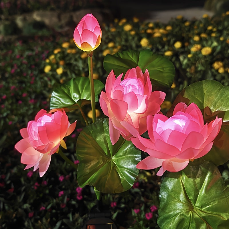 1个升级版3LED大花太阳能粉白莲花灯，适用于节日场景装饰、花园庭院草坪灯、节日氛围、草坪装饰、装饰性太阳能灯、花卉灯设计、低压装饰、耐用金属表面、装饰照明、活动策划者、节日购物者