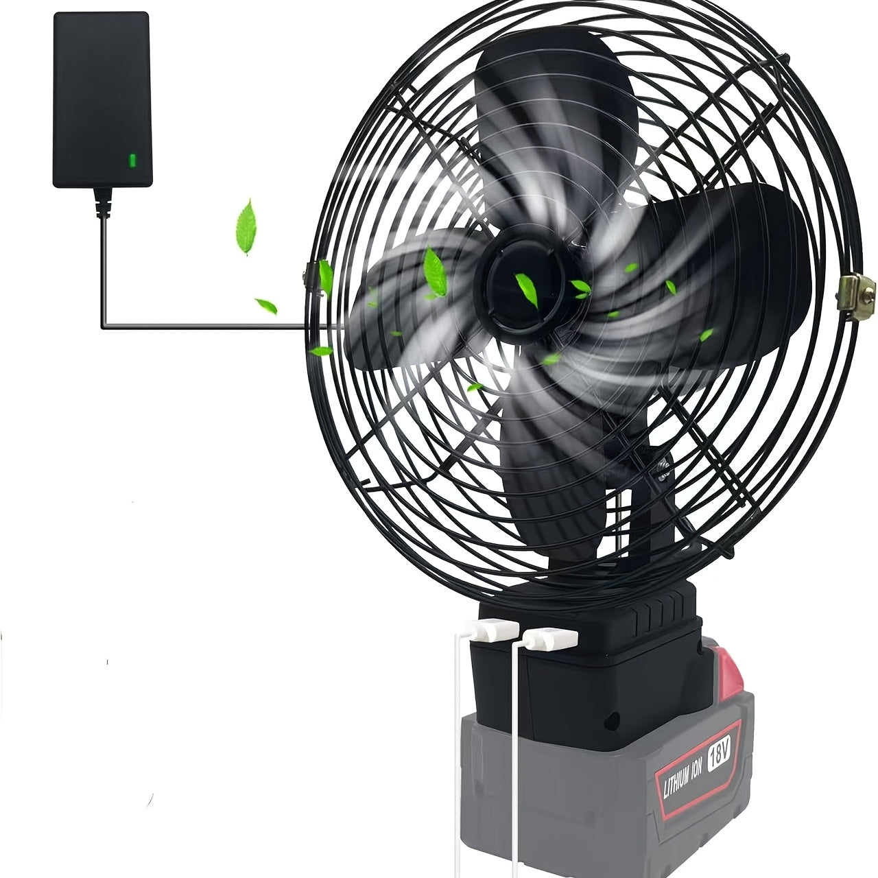 18V/20V Battery Powered Portable Cordless Fan, Cordless Working Fan with Battery Supply, 20W 3500RPM Brushless Motor Fan with Low Voltage Protection, Industrial Grade USB Port (Battery Not Included)