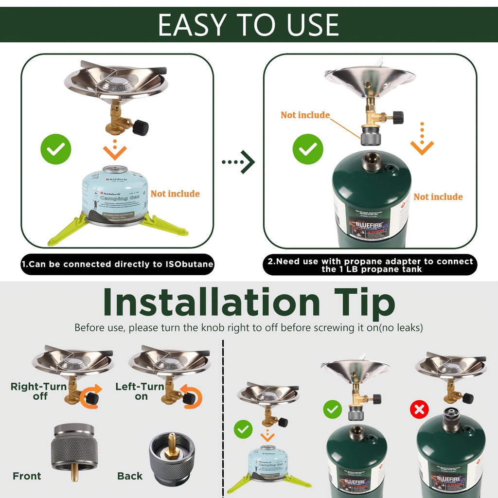 Portable Camping Stove Burner with Foldable Gas Canister Stand, Equivalent to a Bottle-Top Single Burner Camping Stove (Gas Canister Not Included)