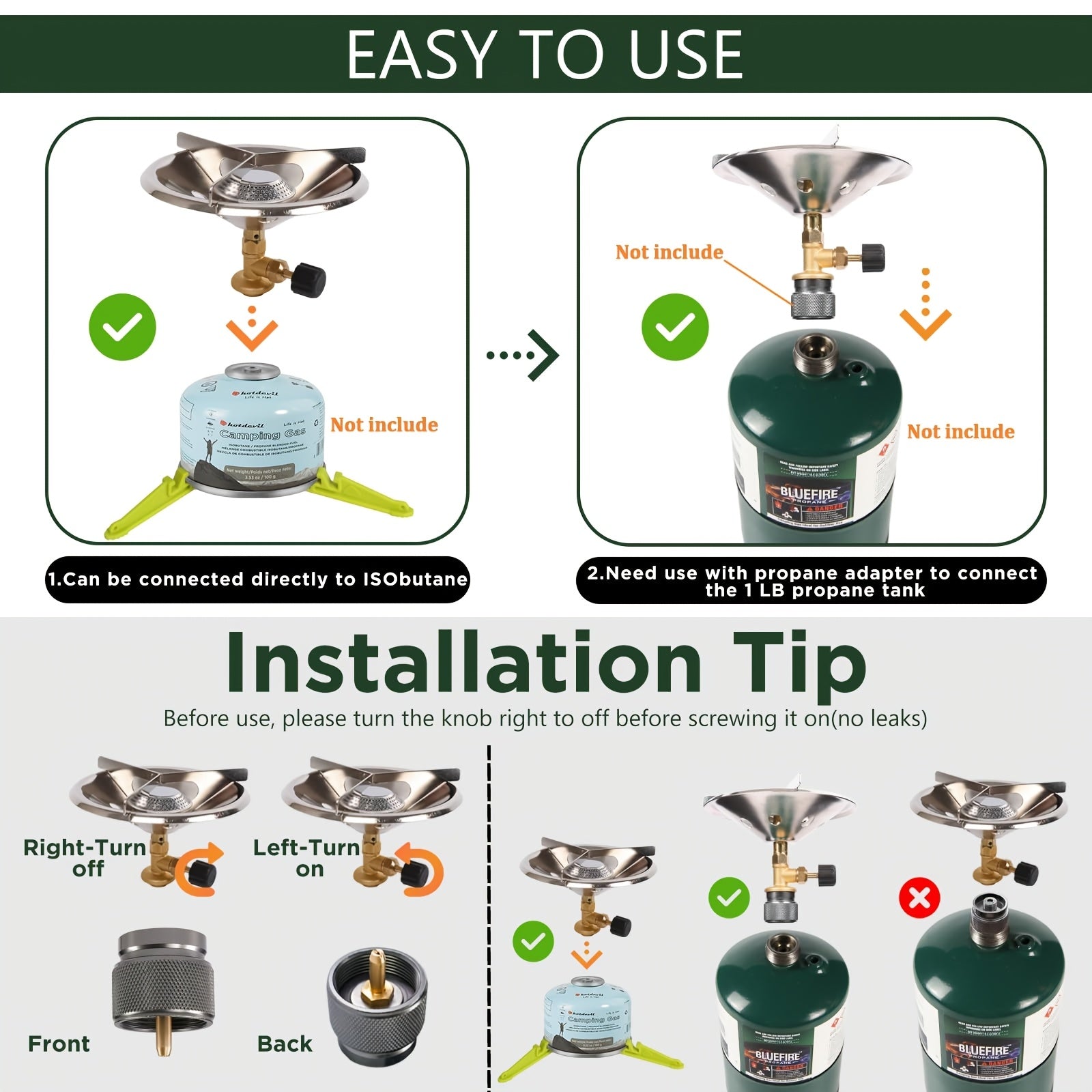 Portable Camping Stove Burner with Foldable Gas Canister Stand, Equivalent to a Bottle-Top Single Burner Camping Stove (Gas Canister Not Included)