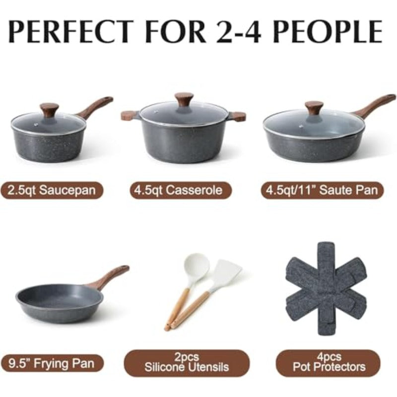 13-Piece Non-Stick Cookware Set with Swiss Granite Coating, Healthy Cooking Set, Heat-Resistant Anti-Scald Handle, PFOA-Free
