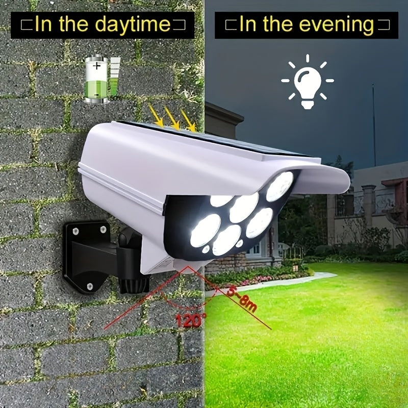 Set of 2 Solar-Powered Outdoor Motion-Activated Spotlights Featuring 77 Leds, a Wireless Security Camera Suitable for Home, Garden, Porch, And Driveway, Easy to Install, Made of Plastic, Solar-Powered Security Camera