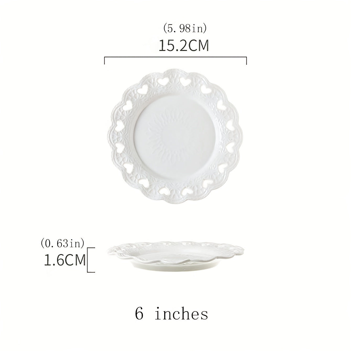1pc European Vintage Ceramic Relief Heart Plate, Pure White Heart-Shaped Hollow Out Dish, Home Serving Plate Round Plate, Cake Display Plate, Ceramic Breakfast Dessert Snack Plate, Western Pasta Plate, Fruit Salad Plate
