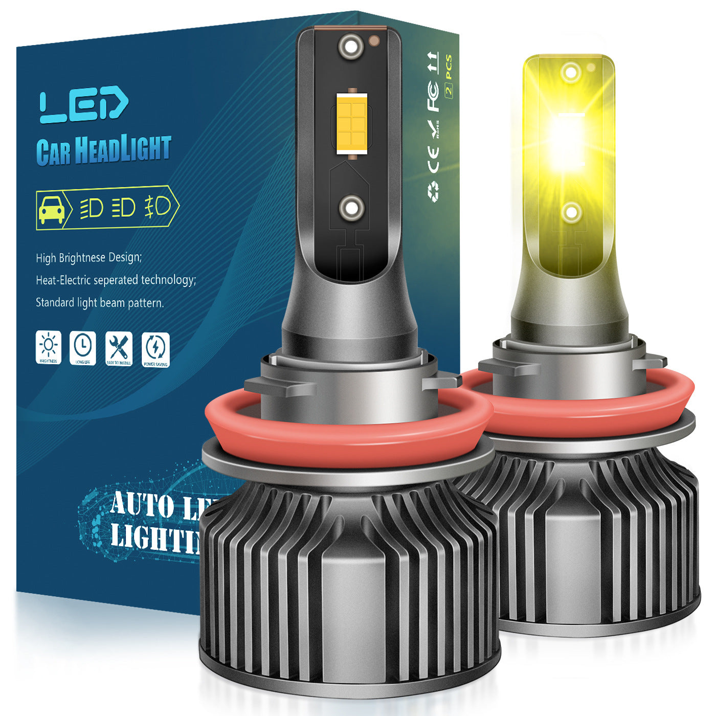 2-Pack 3000K Golden Eye Car LED Headlights H11 Golden Light 9006 Super Bright H3 Anti-Fog Light H8 Fog Light Psx26w