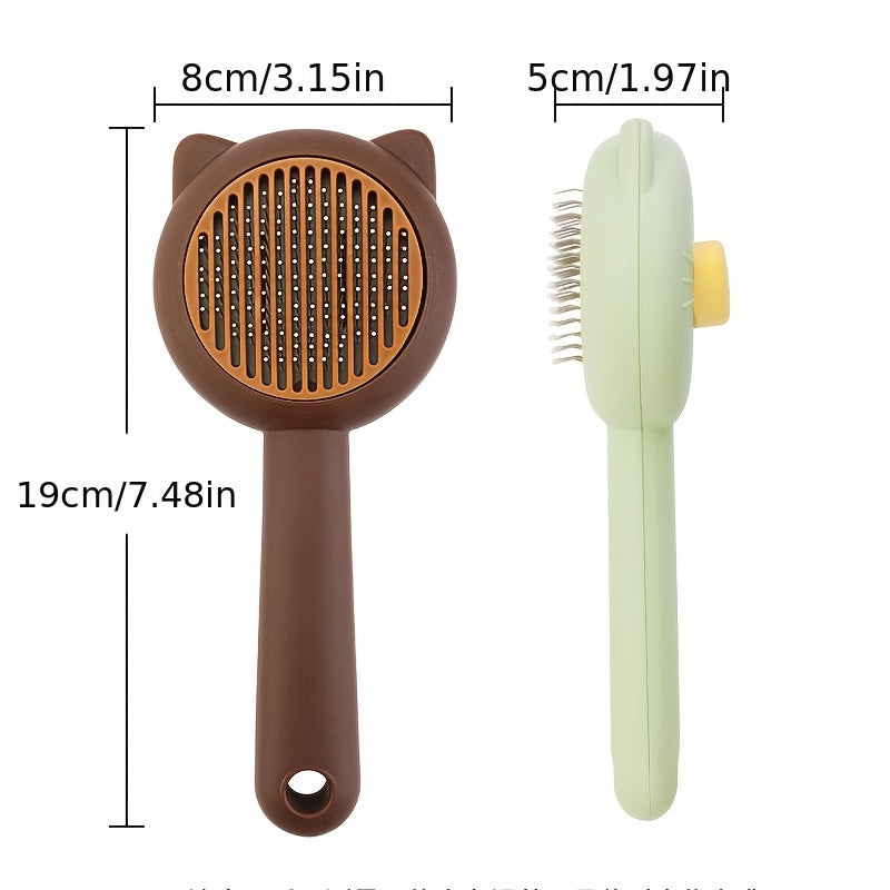 2 件宠物护理刷，适用于狗和猫，可自动清洁的脱毛梳，去毛工具搭配跳蚤梳，适用于所有猫和狗。