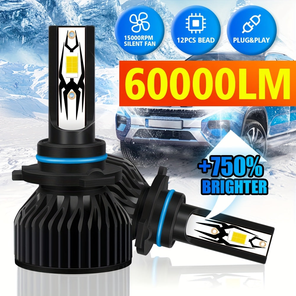 2-Pack H7 LED Bulbs 9005/HB3 9006/HB4 CANBUS Headlight Bulbs 210W Power Dual-Side CSP Chip 6500K Super White Light + 900% Brightness Increase 60,000 Hours Lifespan 12V/24V Universal