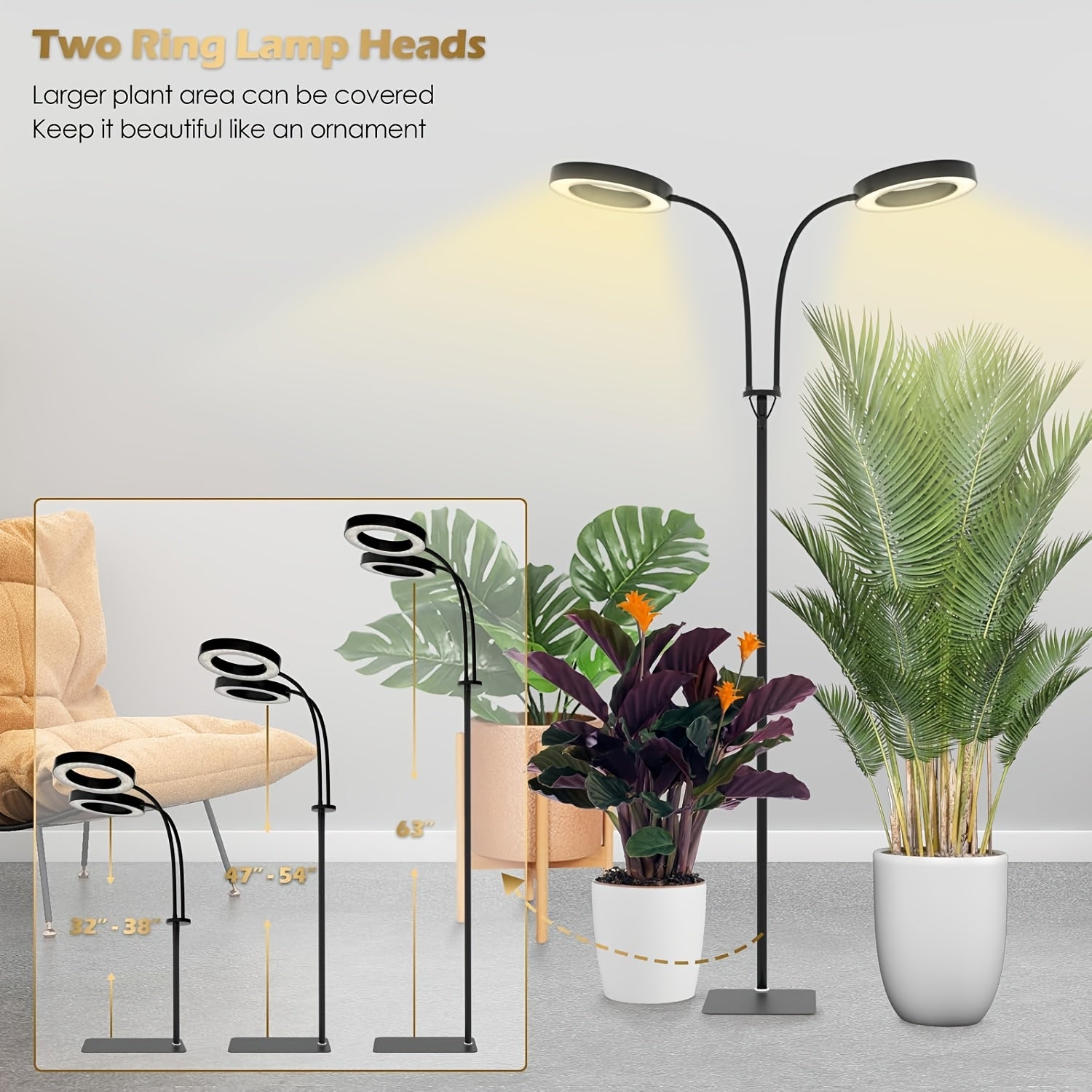 Full Spectrum Plant Grow Light Strip Stand, 3 Lighting Modes, 10 Dimmable Levels, 3/9/12 Hours Timing Function; Heavy-Duty Adjustable Floor Grow Lamp, Height Adjustable, Perfect for Indoor Potted Plants