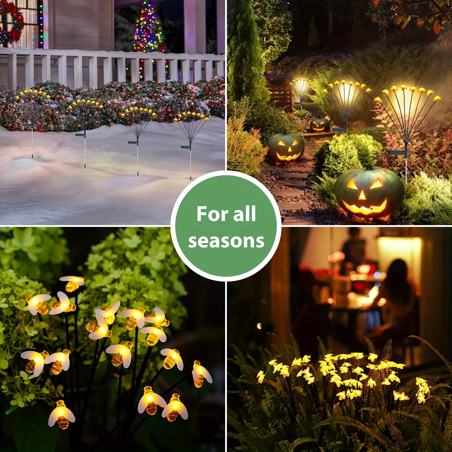 1PC Solar Bee Light Outdoor 8-Head Bee Solar Light Suitable for Garden Path Fence Courtyard Patio Walkway Decorative Lighting Perfect for Outdoor and Holiday Decoration