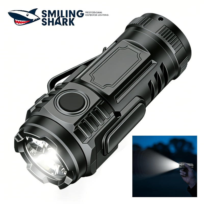 1pc Smiling Shark New Mini Portable LED Flashlight, Clip-On Work Light, Type-C Rechargeable Pocket Spotlight, Handheld Mini Lamp for Daily Commute Repair Camping Emergency Outdoor Activities