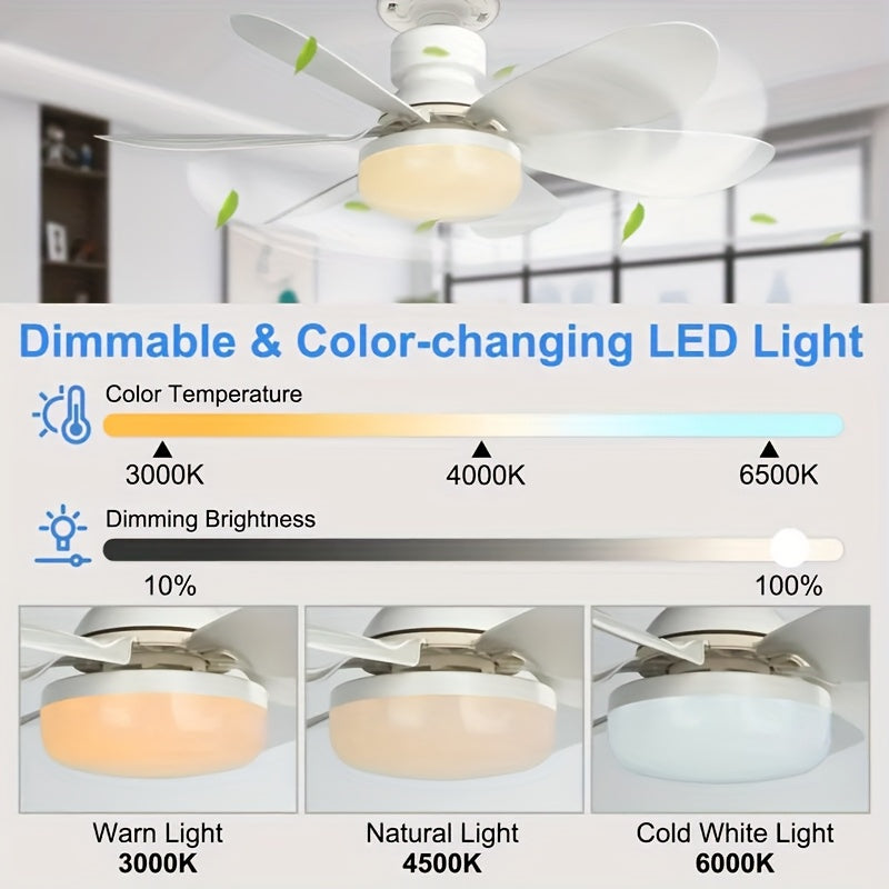 White LED Ceiling Fan Light with 3 Adjustable Speeds and Remote Control, 16.5 Inch / 20.5 Inch Fan Lighting Fixture, 30W / 40W Dimmable Color Changing Fan Light, Hardwired, 100V-240V Working Voltage, Color and Wood Grain Optional