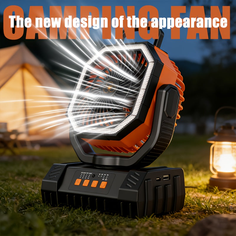 Outdoor Fan, Portable Rechargeable Fan 20000mAh Battery Powered Camping Fan - Cooling, Battery Powered Desktop Fan with 4 Speeds, Bright Light & Hook, Portable for Tent Outdoor Hurricane Power Outage