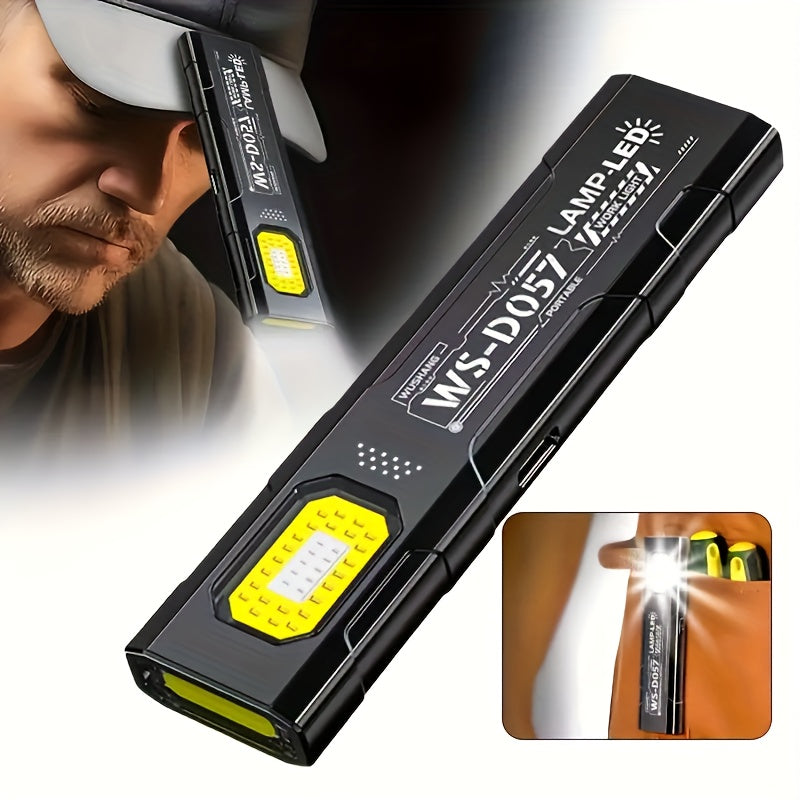 Mini LED Flashlight - USB Rechargeable, Magnetic Base, 5-Level Dimming, with Side Light & Clip, Includes Velcro & Cable, Ideal for Emergencies, Fishing, Maintenance & Emergency Light, Stylish Design, Durable Construction